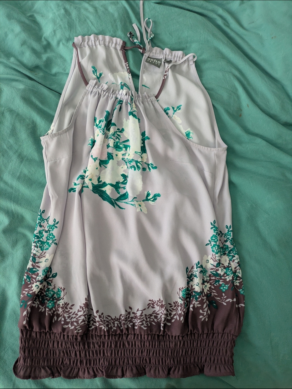 New York & Company Soho Floral Halter Top  Size S Silky Tie Back Smocked Bottom